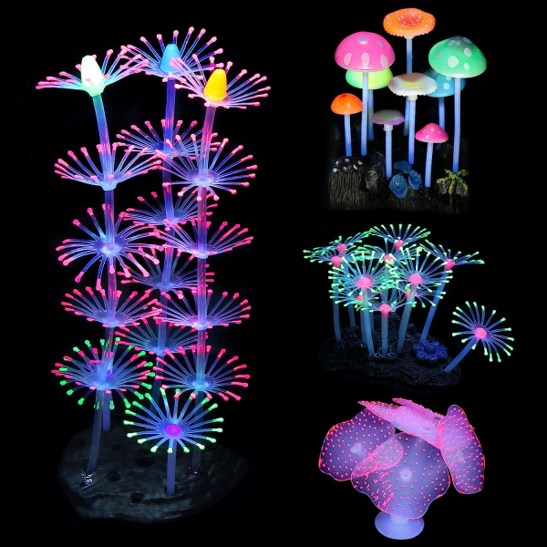 4-pack glödande akvariedekorationer Korallrev Glödande svampar Havsanemoner Simulering av korallväxter