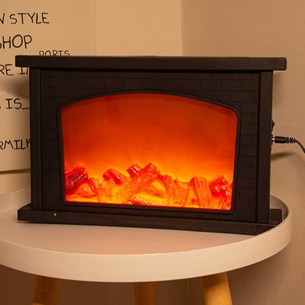 Dekorativ pejs lanterne, pejs lys LED simulerer log flamme effekt, touch switch og USB-drevet