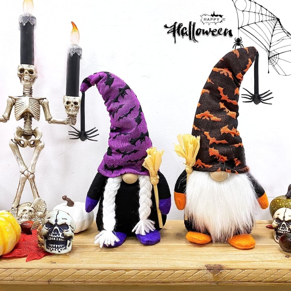 Set med 2 häxtomtar plysch Halloween-dekorationer med spindelfladdermusprydnader Skandinavisk Tomte Doll