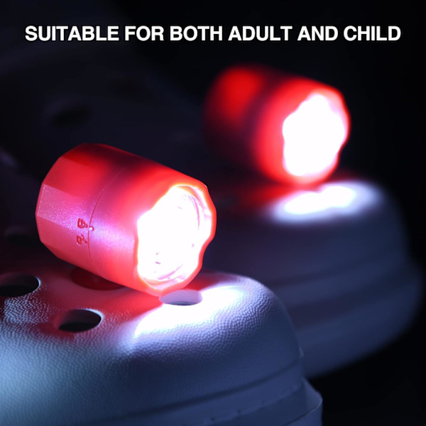 Croc-otsalamppu, 2 kpl LED-valoa puukengän otsalamppu IPX5 vedenpitävä kenkävalo koiranulkoilutukseen, retkeilyyn, C-tyypin ladattava valo (punainen)