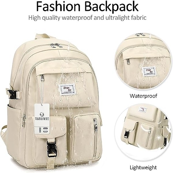 Casual Skolryggsäck för Flickor, Student Ryggsäck, College Ryggsäck, Dagryggsäck för Kvinnor, Tonåringar, Ryggsäck, 15,6\" Laptop, Skolresa, Camping, Vattentät Polyester