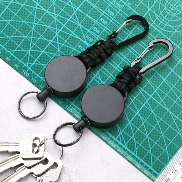 Tilbagekaldelig badge-rulle, 2 stk. Heavy Duty karabinhage nøglering rulleholder Tilbagekaldelig nøglering