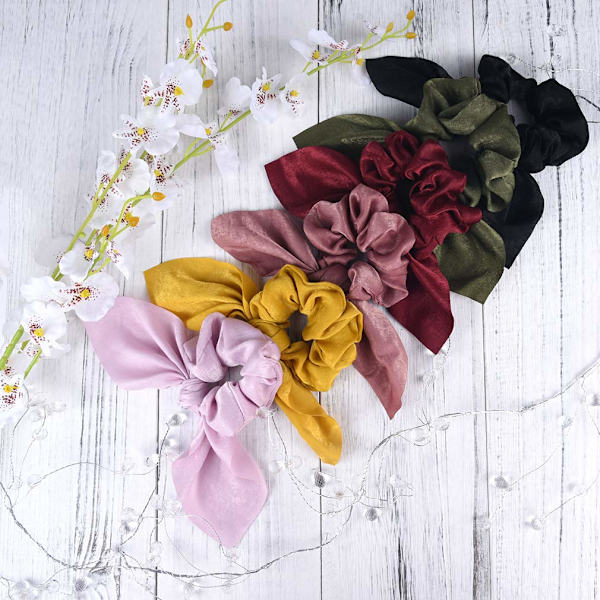 6 stk. hårskrunchies satin kaninøre sløjfe sløjfe scrunchie bobler elastiske hårbånd ponyhaleholder