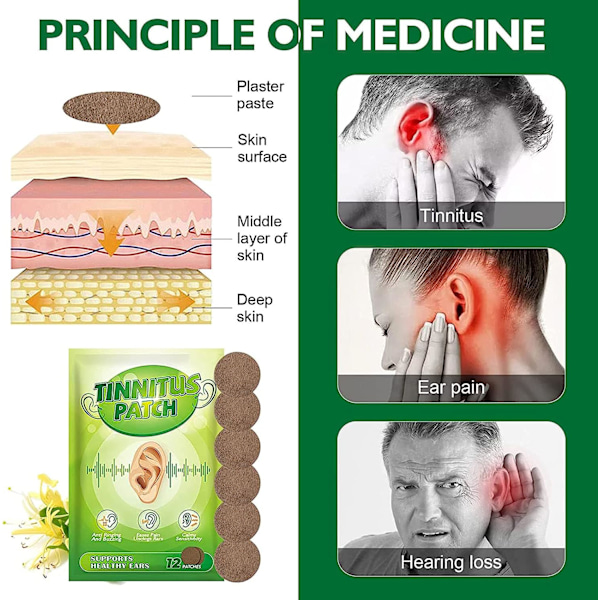 Tinnitus Relief för ringande öron, Tinnitus Relief Patches, Tinnitus Patch för förbättrad lyssning, minskar öronbrus