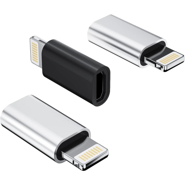 Micro USB Hun til Lightning Han Opladningsadapter (3-pak) Android Opladningskabel Port Connector Kompatibel med iPhone/iPad Opladningsledning Data Converter