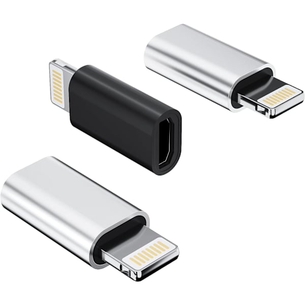 Micro USB -naaras - Lightning -uros latausadapteri (3 kpl) Android-latauskaapeliportin liitin iPhone/iPad-latauskaapelille, datamuunnin
