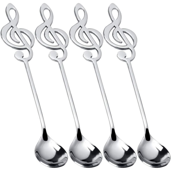 Kaffeskeer, 4 stk. rustfrit stål kaffeteske musiknote skeer dessertskeer omrøringsskeer