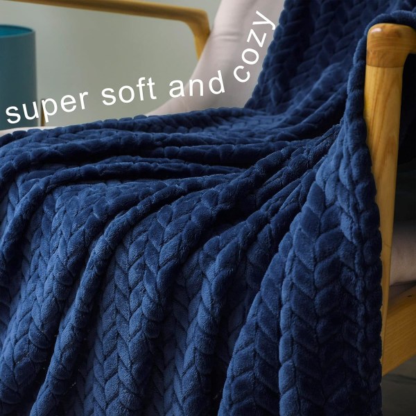 Flanell fleece filt, 127x178 CM soffinlägg, mjuk jacquard vävd löv mönster  för soffa, marinblå filt af4a | Fyndiq