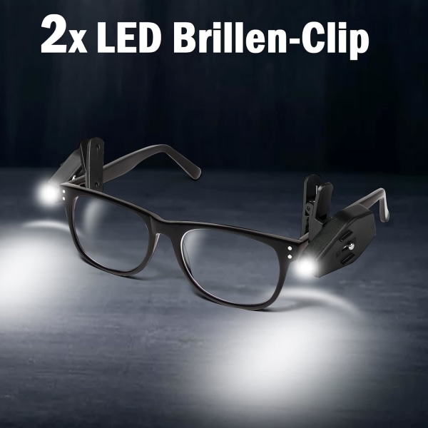 Mini LED-läslampa för glasögon - LED-glasögonklämma - Praktiskt tillbehör för läsning eller koncentration