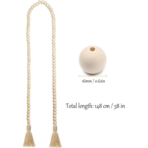 1 st Farmhouse Pärlor 58in Trä Pärl Garland med Tofs Rustik Lantlig Inredning Bön Boho Pärlor Stor Vägg Hängande Dekor