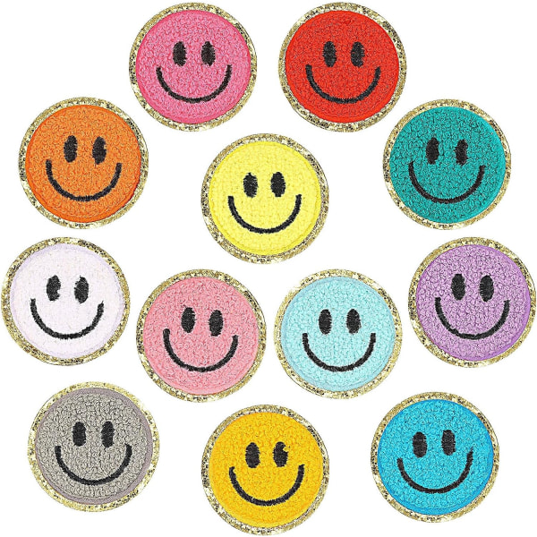 12 st Smile Face Patch Strykplåster Patches för kläder Klänning Jackor Patches för hattar Söt broderi Patch DIY Craft Applique (2,2 tum)