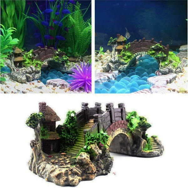 Akvariumbro Ornament, Fiskedam Landskapsdekor Akvarium Harpiksbro Fiskedam Bue Paviljong Trehage Akvarium Ornament Landskap