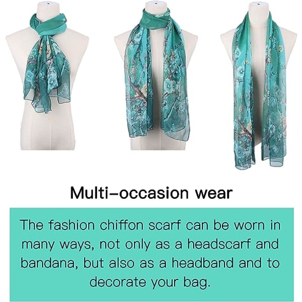 Sjal i chiffon for kvinner - Lett blomstertrykt sjal i chiffon for damer, skjerf, wraps for vår og høst