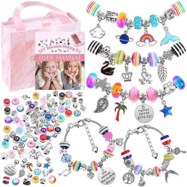 Girl Armband Making Kit, 85st Charm Armband Kit med pärlor