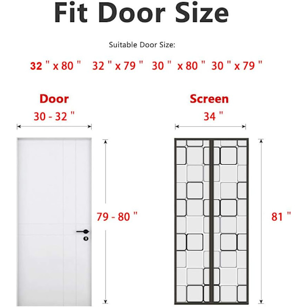 Isolerad dörrgardin - 32x80 tum magnetisk termisk och isolering självstängande integritetsdörröverdragsskärm