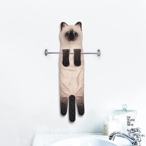 Roliga katthanddukar för badrumskök, dekorativ handduk för söt katt, linerhandduk, superabsorberande mjuk (siamesisk katt)