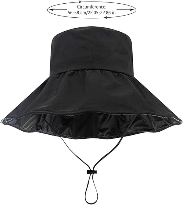 Solhat, solhat til kvinder og mænd, sammenfoldelig, bred skygge, UV-beskyttelse, regnhat med hagestrop, strandhat, solbeskyttelse Black
