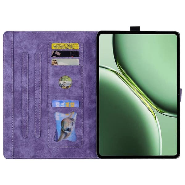 For OnePlus Pad Pro/Pad 2 Etui Kortpladser Læder Tablet Stand Folio Cover Blomst Kat-Lilla