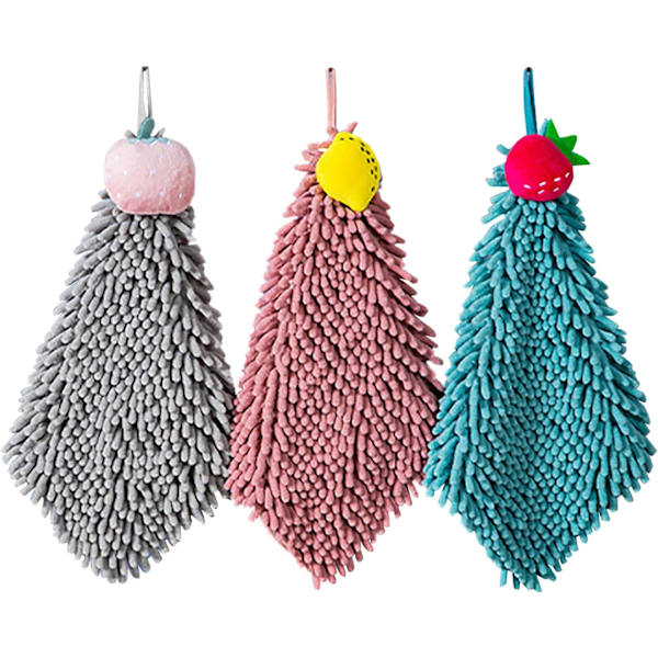 Chenille hängande handdukar mjuka absorberande mikrofiber handdukar plysch snabbtorkande söta tecknade frukthanddukar