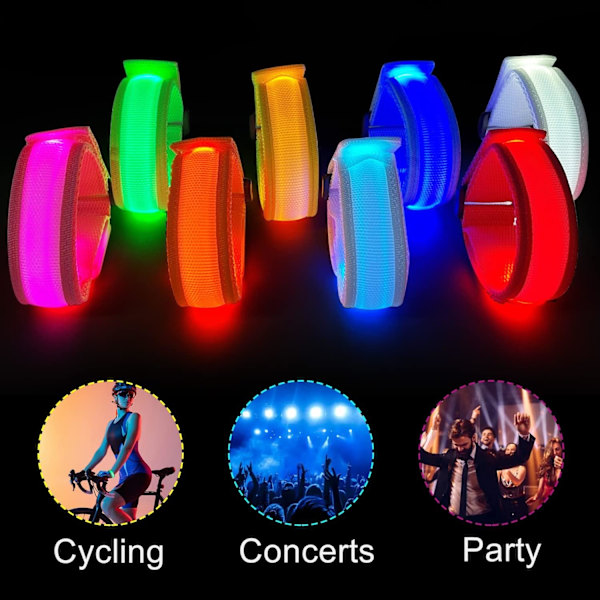 8 stk. LED Lysende Armbånd Glød Blinkende Armbånd Glød i Mørket Festartikler til Bryllup, Raver, Koncert, Camping