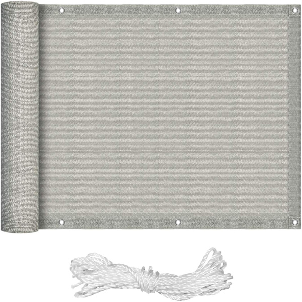 75X600cm Balkon Privatlivsafskærmning Balkonafskærmning HDPE Privatlivsafskærmning Balkonafskærmning med Øjer og Snore, Grå