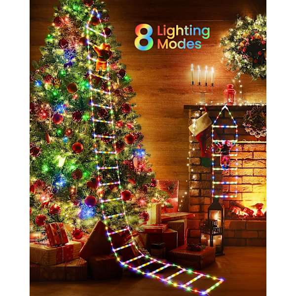 3,2M Julgransstege Ljus med Tomte - 288 LED Julbelysning, 8 Ljuslägen, Nätström, Juldekorationer colorful
