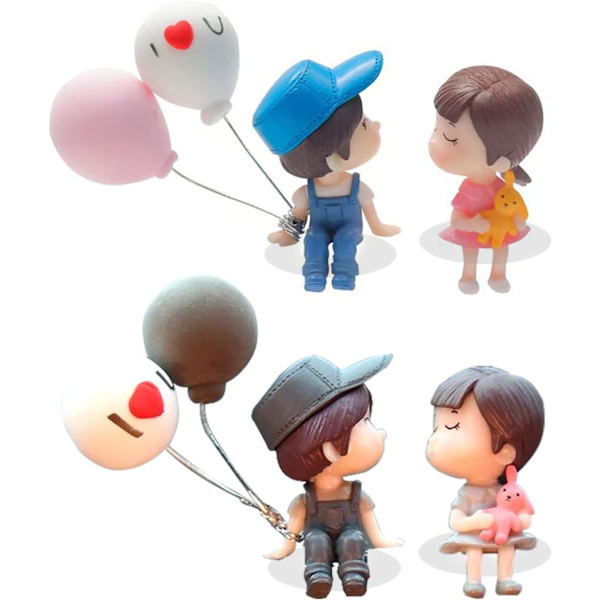 Sæt med 4 søde bildekorationer, bildekorationer søde tegneseriepar actionfigur ballonpynt, bilinstrumentbrætpynt