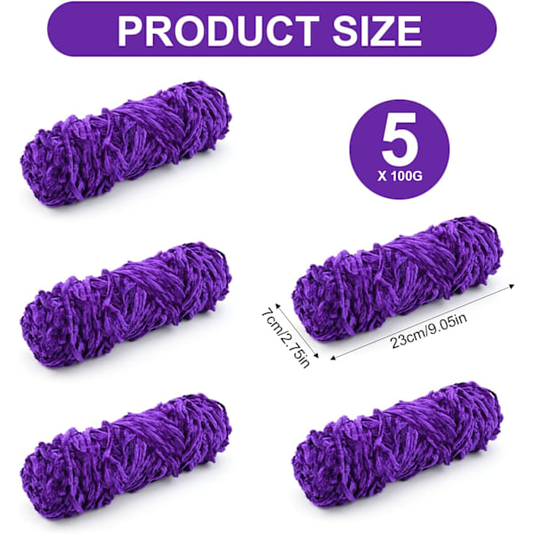 Stickgarn för Stickning och Virkning 5 x 100g Stickgarn för Virkning, Chenille Garn för Garnprojekt, Plyschbollar