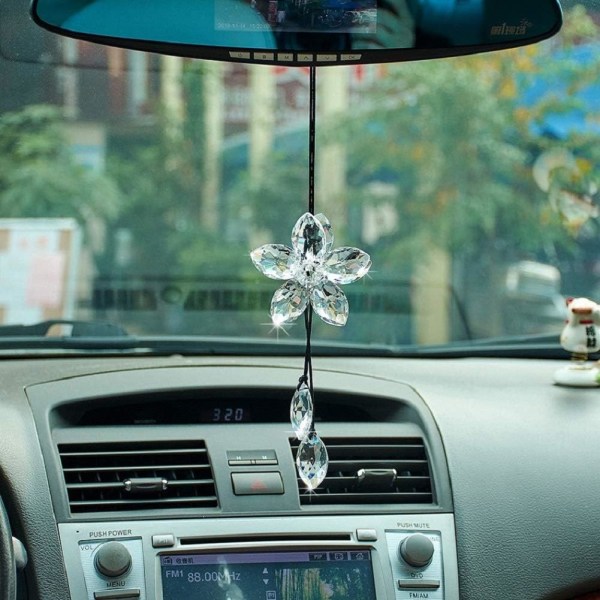 Crystal Flower Car Backspegel Hängande bilhängande prydnad Lucky Car Accessories (klar)