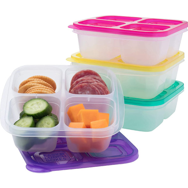 Bento Snack Boxes - Reusable 4-Compartment Food Containers for School, Work and Travel, Set of 4