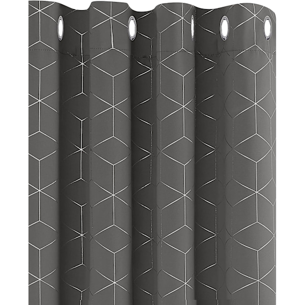 Set med 2 Öglor Mörkläggningsgardiner Ljusgrå Termiskt Isolerad Anti-Kall Diamanttryck Silver Gardiner för Barn Sovrum Gardiner 140x260cm