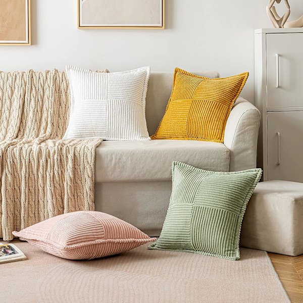 Cordfløyel putetrekk 2-pakning dekorative moderne lappeteppe putetrekk myke putetrekk puter for hjem vårdekor sofa krem 45*45cm