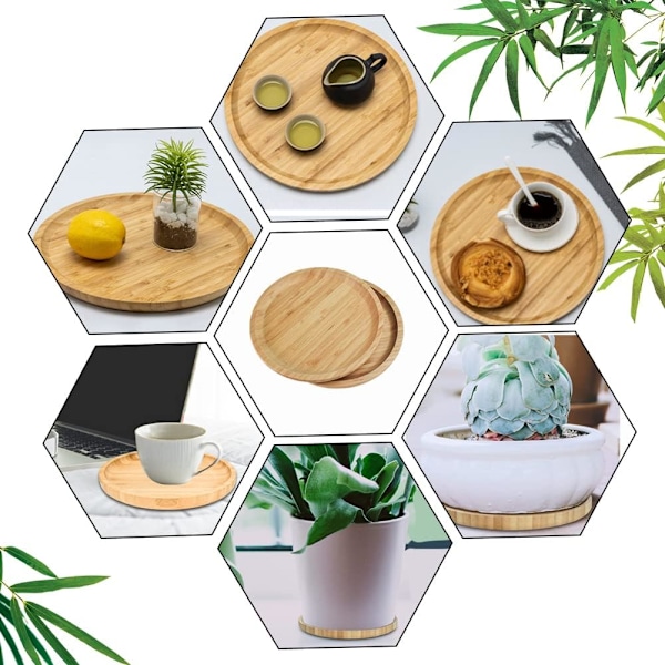 2 st Bamboo-underlägg 20 cm Runda, Bamboo-bricka, Växtunderlägg, Serveringsbricka, Träblomkruka, Underlägg för Koppar, Teset, Vas, Snacks
