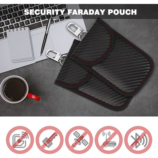 2-pack nyckelringskyddsväskor, RFID- case med krok och nyckelring, nyckelring svart väska