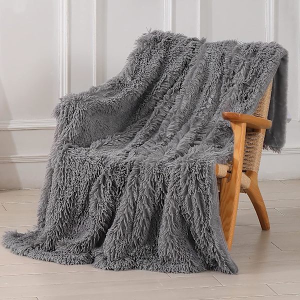 Dekorativt ekstra blødt fuzzy faux pels tæppe 130*160cm, ensfarvet vendbart shaggy tæppe, hyggeligt fleece tæpper til sofa soveværelse, mørkegrå