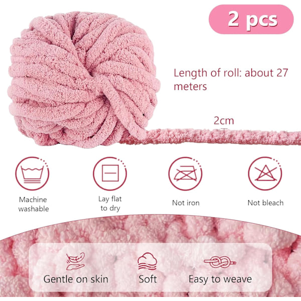 500g (250gx2) Chunky Garnboll ca 54m Chenille Chunky Pälsgarn Mjuk Ull Chunky Garn Mjuk Stickgarn för Virkade Filtar Halsdukar Hattar Skin pink