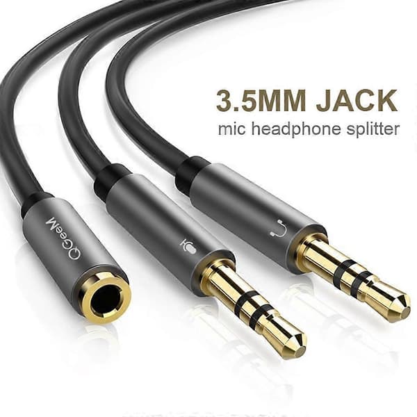 QGEEM AU06 PC Headset Splitter 3,5 mm hun til 2x3,5 mm mikrofon hovedtelefonadapter
