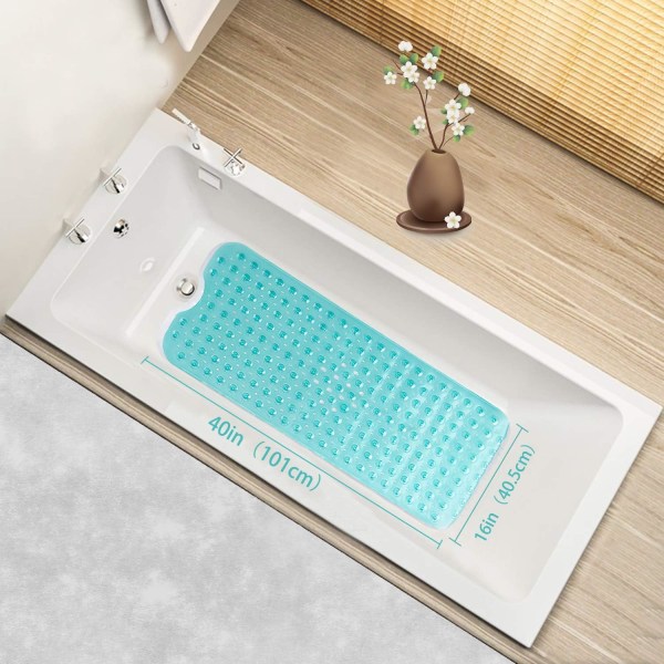 Badekarmatte 30% Ekstra Lang Dusjmatte Sklisikker Anti-Skli Badematte med 200 Sugkopper, 16 x 40 tommer Transparent Green 16 x 40 in