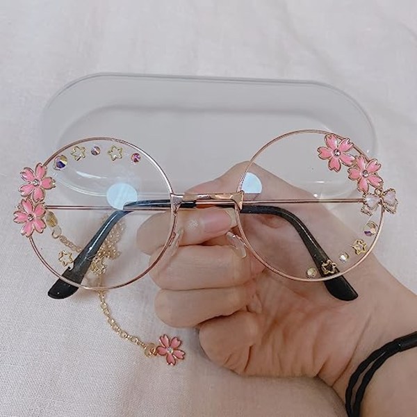 Kawaii-lasit ketjulla Kawaii-asusteet Lasikotelo Sisältää Söpöt lasit Cosplay-asusteet