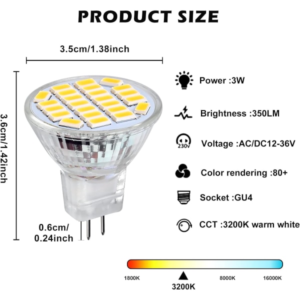 MR11 GU4 LED 3W positiv vit 6500K, ej dimbar, GU4 LED spotlight-lampa,  350LM, AC/DC 12V, 120° strålvinkel, 6-pack 9f4c | Fyndiq