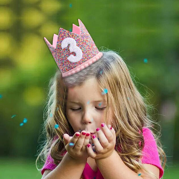 Rainbow Crown för 3-årsfest- Glitter Birthday Crown, Födelsedagshattar för barn, Babys födelsedag Fotorekvisita, Crown