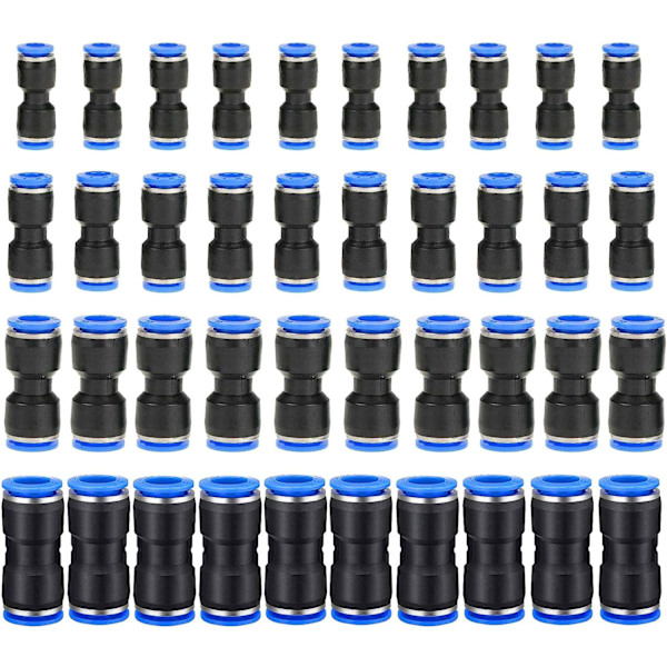 40 stk. pneumatiske lige fittings, lufttryk hurtigkobling lige push fittings, slange fittings plastik luft fittings, OD 6/8/10/12mm