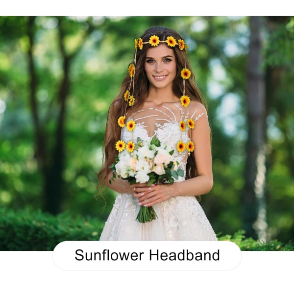 Blomster Hippie Hodebånd Blomsterkrone Solsikker Perler Justerbar Blomster Hodeplagg Hårtilbehør
