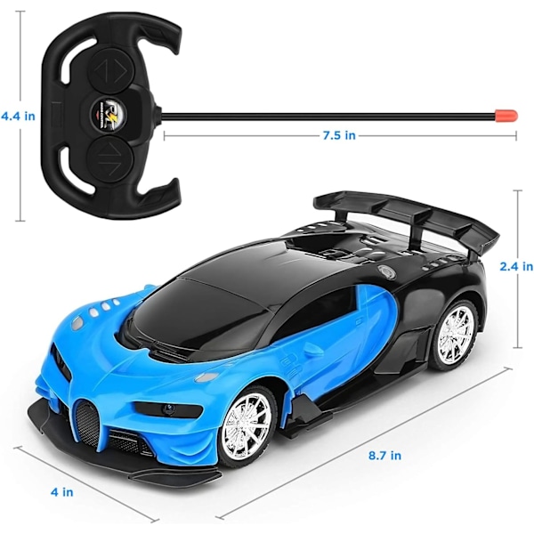Kauko-ohjattava auto lapsille 1/16 mittakaavassa LED-valolla, suuri nopeudella toimiva ladattava harrasteauto, lahja 3-9-vuotiaille lapsille (sininen)