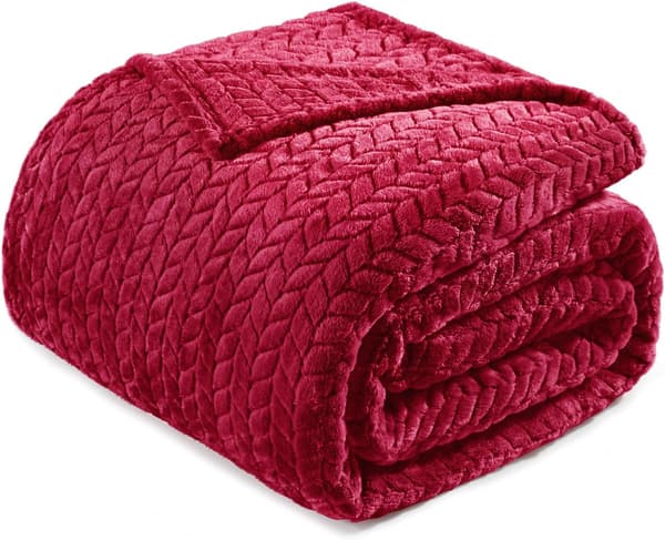 Blødt fleecetæppe til seng, dobbeltstørrelse, blødt åndbart fluffy tæppe, dekorativt plys sengetæppe, 150x200 CM, dybrød Deep Red