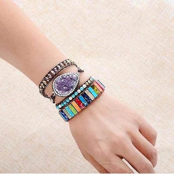 7 Chakra armbånd til kvinder med ægte sten læder wrap helbredende perle armbånd kvinder mænd Boho venskabssmykker
