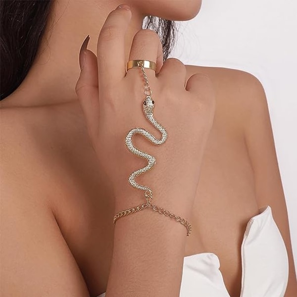 Snake Hand Chain Armband för Kvinnor Flickor, Butterfly Finger Ring Armband Slave Chain Hand Sele Armband Spider Ring Snake för fest Halloween
