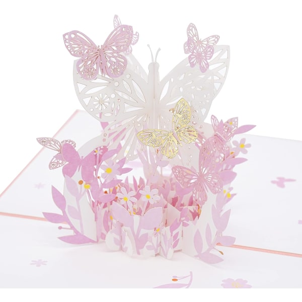 Butterfly Pop Up Card, Handgjorda Pink Butterfly 3D gratulationskort, födelsedag, mors dag, alla tillfällen