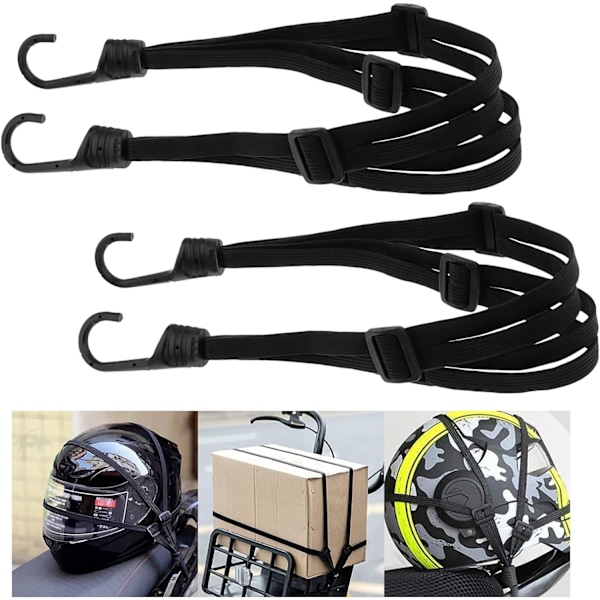 Bungee-snører med kroker, 2 stk. Justerbare bagasjeremmer Bungee-snører, Elastisk stropp med 4 glidende spenner for hjelm, skulderbag, feste