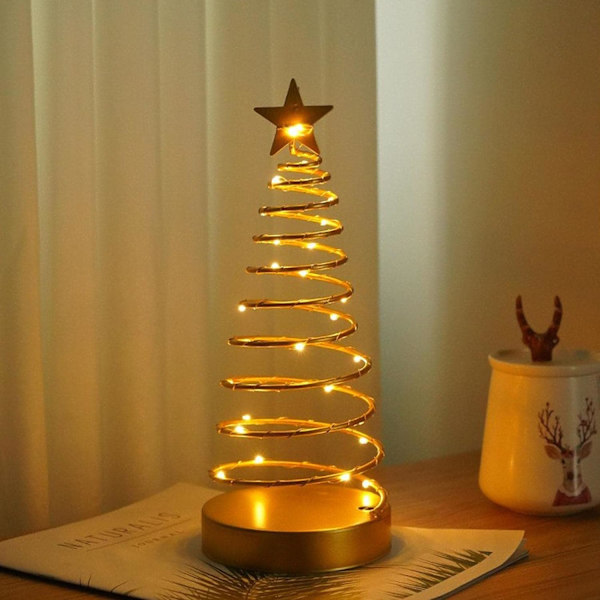 Bordsdekoration i metall - Julgran med LED-lampor - Liten konstgjord julgran med ljus